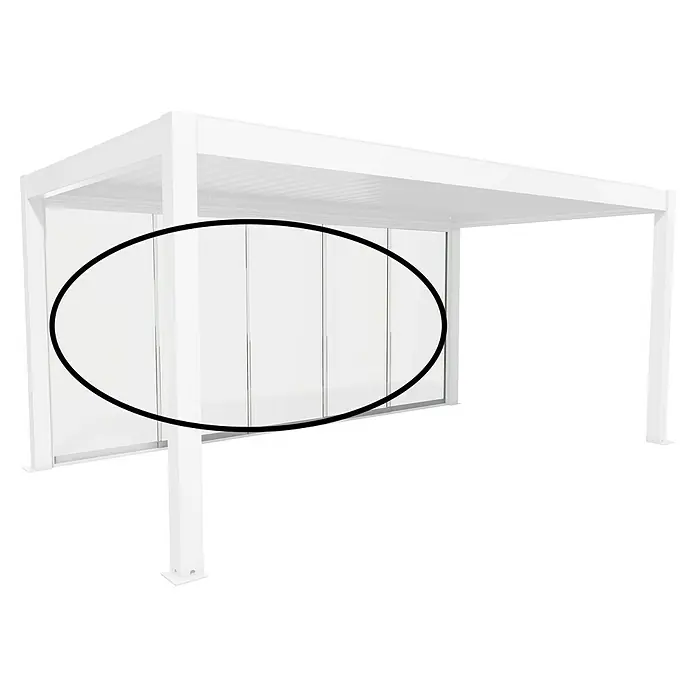 Biohort Pergola Schiebewand aus Glas - Passend für Biohort Pergola Lamellenpavillon Gr. 5,5, Weiß - Weiße Pergola mit Glasschiebetüren.