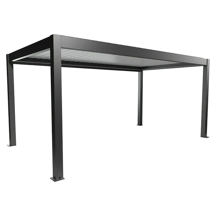 Biohort Lamellenpavillon - B x T: 552,5 x 312 cm, Dunkelgrau Metallic/Weiß, Material Gestell: Stahl - Dunkelgraue Metallpergola mit geripptem Dach.