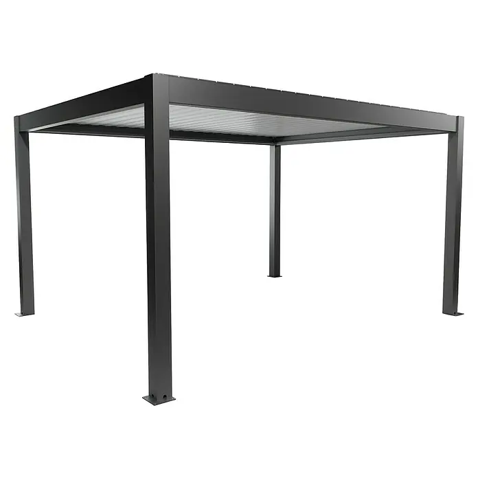 Biohort Pergola Lamellenpavillon Gr. 4,5 - B x T: 460 x 367,5 cm, Dunkelgrau Metallic - Weiß, Material Gestell: Stahl - Dunkelgraue Metallpergola mit ausfahrbarem Dachsystem, bestehend aus vier stabilen Pfosten für Sonnenschutz im Freien.