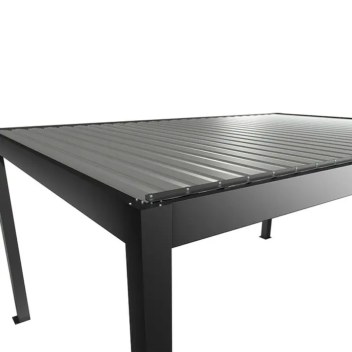Biohort Lamellenpavillon - B x T: 312 x 367,5 cm, Dunkelgrau Metallic - Silber Metallic, Material Gestell: Stahl - Schwarze Metallpergola mit grauem Wellblechdach.