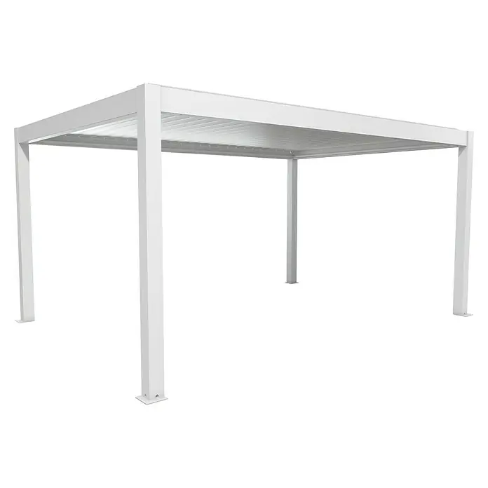 Biohort Lamellenpavillon - B x T: 515,5 x 367,5 cm, Weiß/Silber Metallic, Material Gestell: Stahl - Weiße Metallpergola mit Lamellendach für den Außenbereich.
