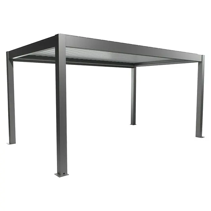 Biohort Lamellenpavillon - B x T: 515,5 x 312 cm, Quarzgrau Metallic/Weiß, Material Gestell: Stahl - Freistehende graue Metall-Pergola mit Lamellendach für den Außensonnenschutz.