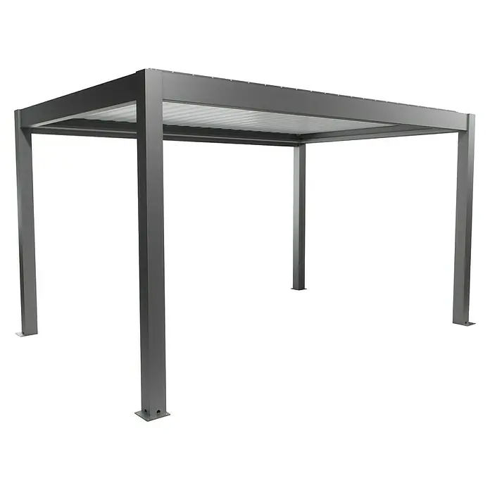 Biohort Lamellenpavillon - B x T: 460 x 312 cm, Quarzgrau Metallic/Weiß, Material Gestell: Stahl - Grauer Metall-Pergola-Rahmen mit weißem Wellblechdach für den Außenbereich.