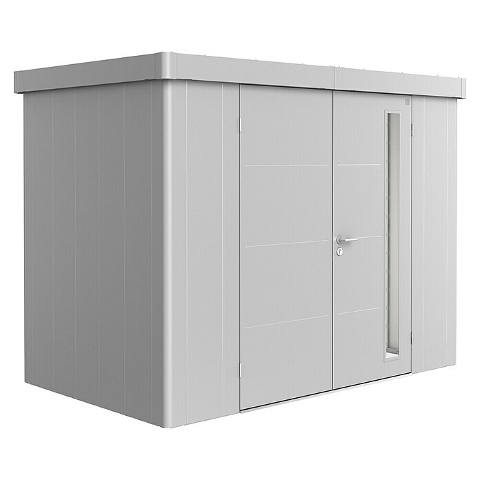 Biohort Neo Gerätehaus 1C (Außenbreite inkl. Dachüberstand: 292 cm, Außentiefe inkl. Dachüberstand: 180 cm, Stahl, Silber-Metallic, Doppeltür) | BAUHAUS