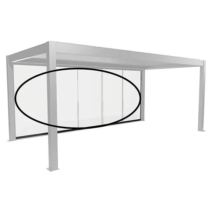 Biohort Pergola Schiebewand aus Glas - Passend für Biohort Pergola Lamellenpavillon Gr. 6, Dunkelgrau Metallic - Weiße Aluminium-Pergola mit transparenten Glasschiebetüren.