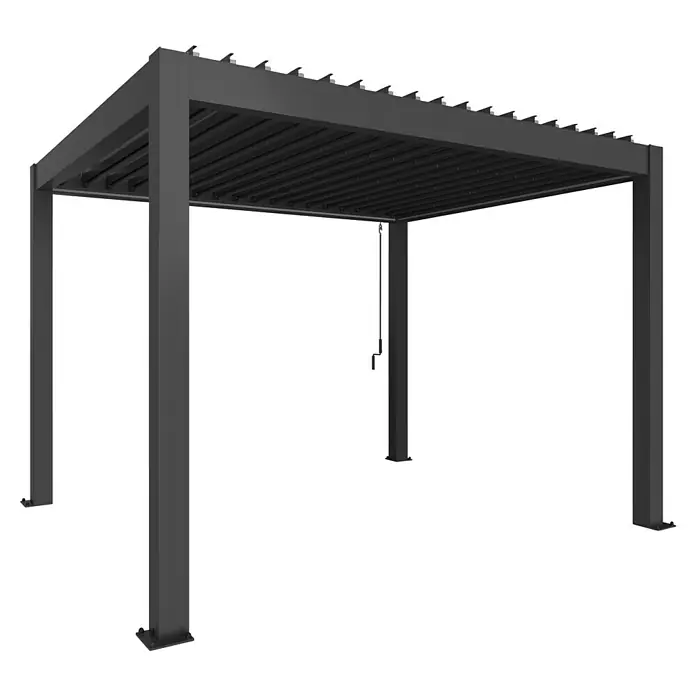 Biohort Lamellenpavillon - B x T: 367,5 x 312 cm, Dunkelgrau Metallic, Material Gestell: Stahl - Anthrazitfarbene Aluminium-Pergola mit verstellbarem Lamellendach für variablen Sonnenschutz.