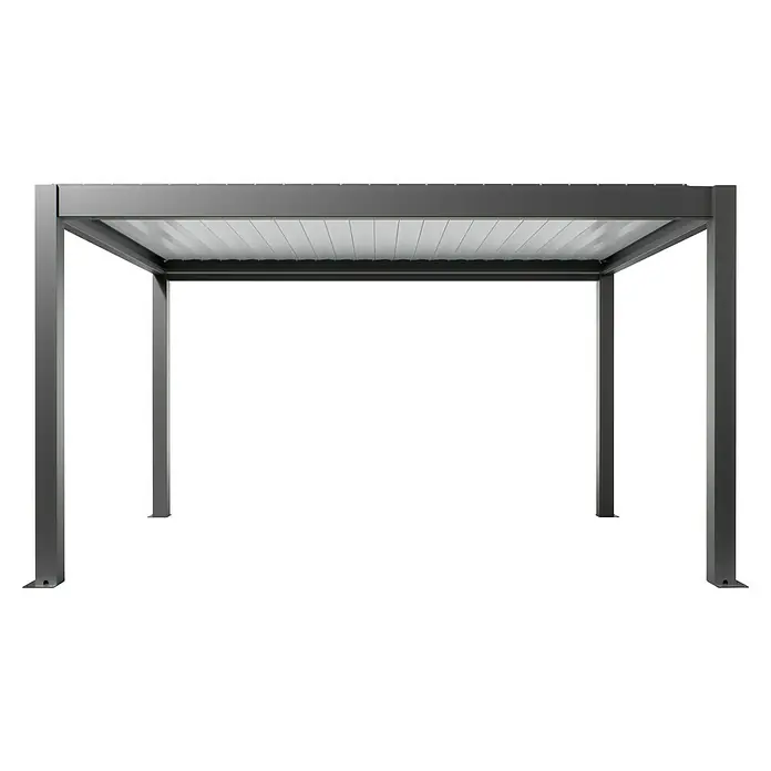 Biohort Lamellenpavillon - B x T: 460 x 312 cm, Dunkelgrau Metallic/Weiß, Material Gestell: Stahl - Dunkelgraue Metall-Pergola mit Lamellendach.