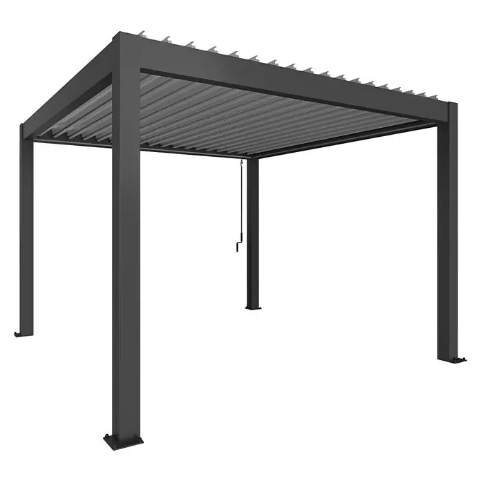 Biohort Lamellenpavillon - B x T: 367,5 x 367,5 cm, Dunkelgrau Metallic - Silber Metallic, Material Gestell: Stahl - Dunkelgraue Aluminium-Pergola mit verstellbarem Lamellendach, modernes Design.