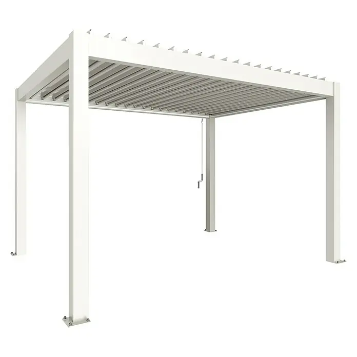 Biohort Lamellenpavillon - B x T: 404,5 x 312 cm, Weiß, Material Gestell: Stahl - Weiße Aluminium-Bioklimapergola mit verstellbarem Lamellendach für Sonnen- und Schattenregulierung.