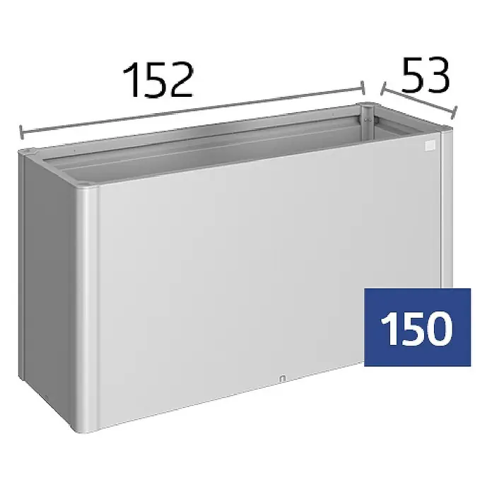 Biohort Belvedere Hochbeet - 53 x 152 x 77 cm, Stahl, Quarzgrau Metallic - Rechteckiger silber-grauer Metall-Pflanzkübel, Maße: 152 cm Länge, 53 cm Tiefe, 150 cm Höhe.