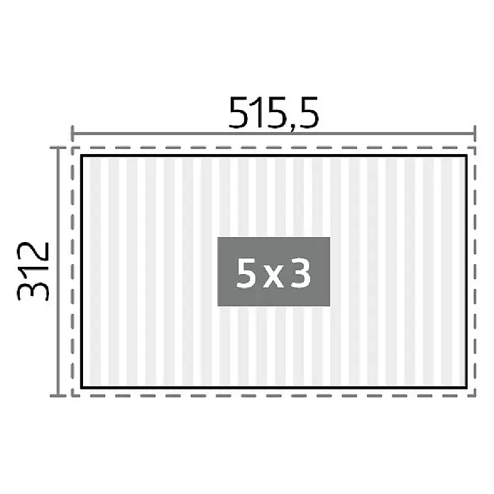 Biohort Lamellenpavillon - B x T: 515,5 x 312 cm, Weiß, Material Gestell: Stahl - Schema eines rechteckigen Objekts, 515,5 Einheiten breit und 312 Einheiten hoch, mit einem internen Bereich markiert 5x3.
