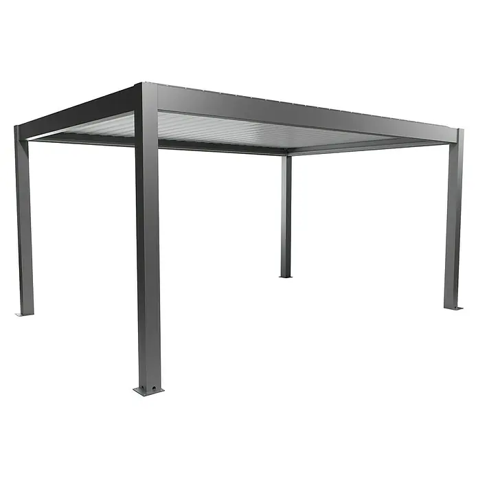 Biohort Lamellenpavillon - B x T: 515,5 x 367,5 cm, Quarzgrau Metallic/Weiß, Material Gestell: Stahl - Graue Metallpergola mit Lamellendach für den Außenbereich.