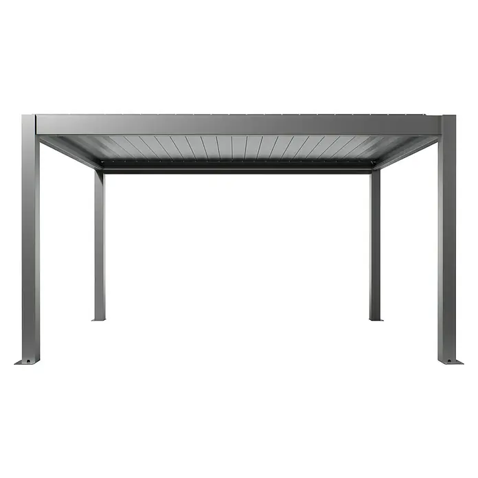 Biohort Lamellenpavillon - B x T: 460 x 312 cm, Quarzgrau Metallic, Material Gestell: Stahl - Freistehende graue Metall-Pergola mit Lamellendach für den Außenbereich.