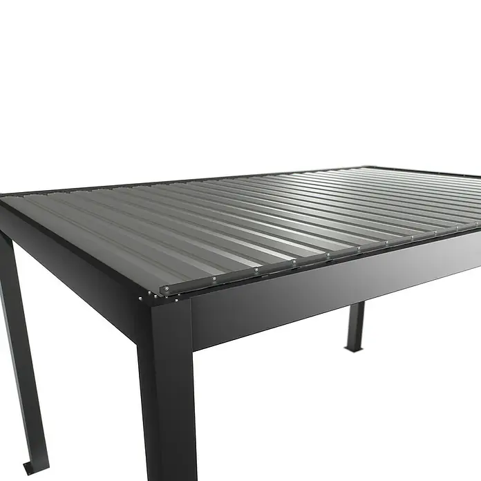 Biohort Lamellenpavillon - B x T: 367,5 x 312 cm, Dunkelgrau Metallic - Silber Metallic, Material Gestell: Stahl - Dunkelgraues Wellblechdach für Pergola oder Vordach, mit schwarzem Tragrahmen.