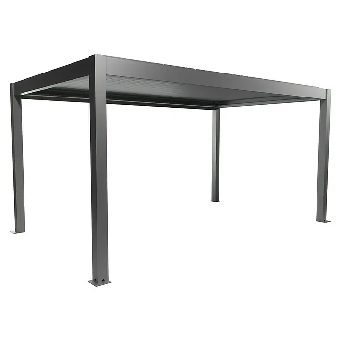 Biohort Lamellenpavillon - B x T: 515,5 x 312 cm, Quarzgrau Metallic, Material Gestell: Stahl - Graue Metallpergola mit vier Pfosten und Lamellendach.