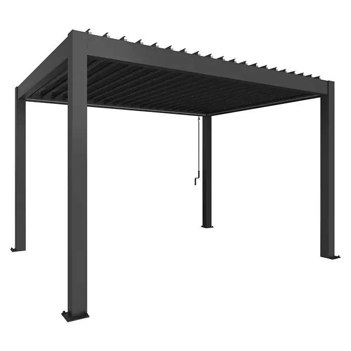 Biohort Lamellenpavillon - B x T: 404,5 x 312 cm, Dunkelgrau Metallic, Material Gestell: Stahl - Dunkelgraue Metallpergola mit verstellbarem Lamellendach und Kurbelmechanismus.