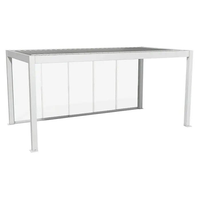 Biohort Pergola Schiebewand aus Glas - Passend für Biohort Pergola Lamellenpavillon Gr. 5,5, Weiß - Weiße Aluminium-Pergola mit verstellbarem Lamellendach und transparenten Glasschiebewänden.