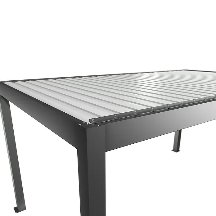 Biohort Lamellenpavillon - B x T: 515,5 x 312 cm, Quarzgrau Metallic/Weiß, Material Gestell: Stahl - Moderne dunkelgraue Metallkonstruktion mit weißem Lamellendach, möglicherweise eine Pergola oder Markise.