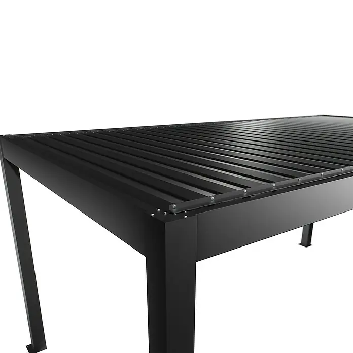 Biohort Lamellenpavillon - B x T: 552,5 x 312 cm, Dunkelgrau Metallic, Material Gestell: Stahl - Schwarzes Metall-Pergola-Gestell mit geriffeltem Dach und sichtbaren Befestigungen.