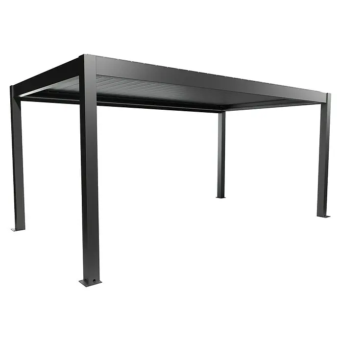 Biohort Lamellenpavillon - B x T: 552,5 x 312 cm, Dunkelgrau Metallic, Material Gestell: Stahl - Schwarze Metallpergola mit verstellbarem Lamellendach für den Sonnenschutz im Freien.