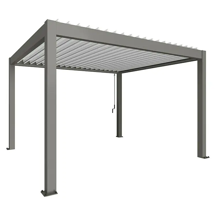 Biohort Lamellenpavillon - B x T: 404,5 mm x 367,5 cm, Quarzgrau Metallic/Weiß, Material Gestell: Stahl - Graue Metallpergola mit verstellbarem Lamellendach und Kurbel, für variablen Sonnen- und Wetterschutz.