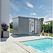 Biohort Neo Gerätehaus 2C (Außenbreite inkl. Dachüberstand: 292 cm, Außentiefe inkl. Dachüberstand: 236 cm, Stahl, Quarzgrau-Metallic, Doppeltür) | BAUHAUS