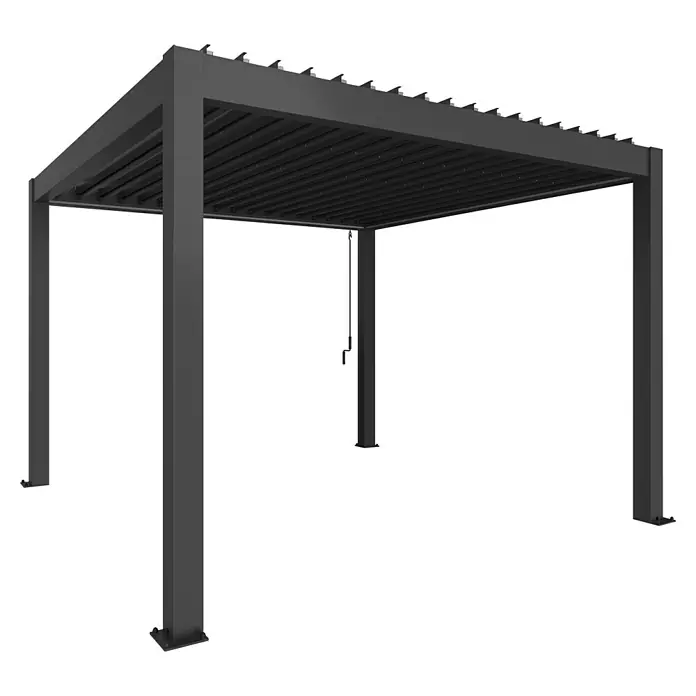 Biohort Lamellenpavillon - B x T: 367,5 x 367,5 cm, Dunkelgrau Metallic, Material Gestell: Stahl - Anthrazitfarbene Metall-Pergola mit verstellbarem Lamellendach für Sonnen- und Regenschutz.