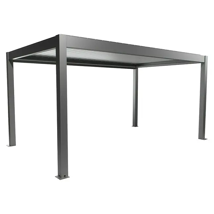 Biohort Lamellenpavillon - B x T: 515,5 x 312 cm, Quarzgrau/Silber Metallic, Material Gestell: Stahl - Freistehende graue Metallpergola mit Lamellendach für Schatten im Freien.