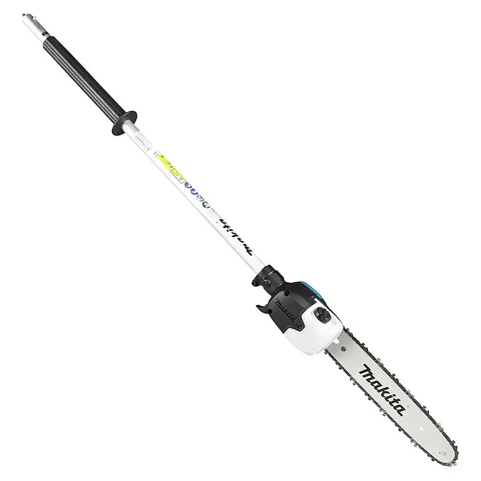 Makita Hochentaster-Aufsatz EY403MP - Passend für: DUX18, DUX60, DUX01G - Akku-Hochentaster von Makita mit weißem Schaft und schwarzem Griff, mit Kettensägekopf zum Hochastschnitt.