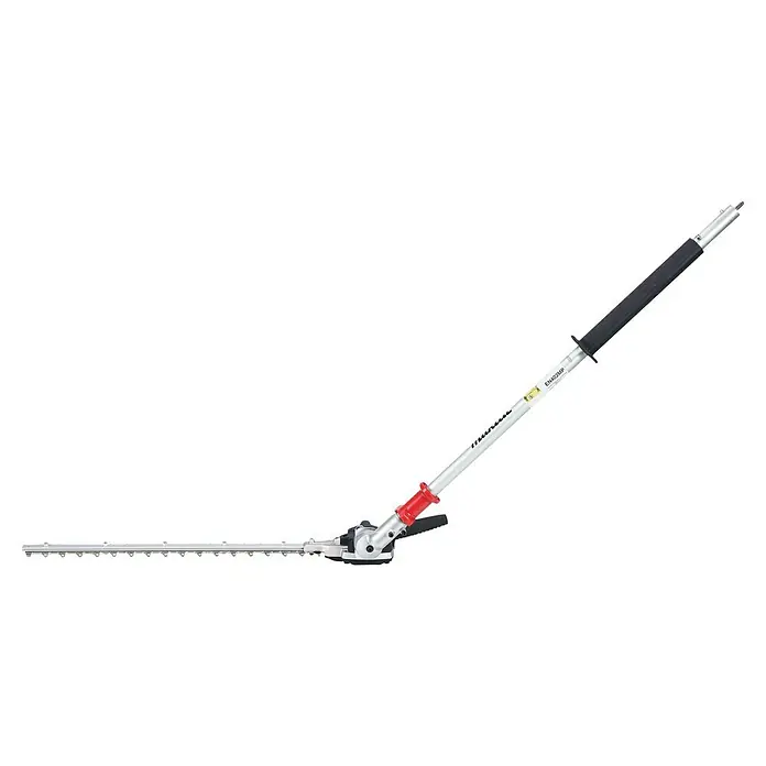 Makita Heckenscheren-Aufsatz EN402MP - Passend für: DUX18, DUX60, UX01G - Silber-roter Stiel-Heckenschere mit langer Reichweite, abgewinkelter Klinge und schwarzem Griff.