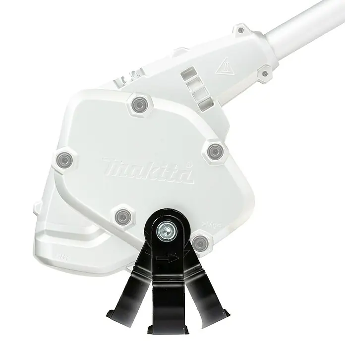 Makita Stahlrad für Motorhacke WA400MP - Passend für: DUX18, DUX60, UX01G - Weißes Makita-Gerätegehäuse mit schwarzem, verstellbarem Metallbügel, befestigt mit einer Sechskantschraube.