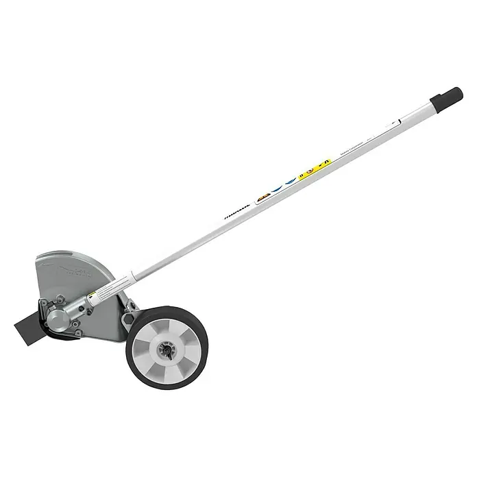 Makita Rasentrimmeraufsatz EE400MP - Passend für: DUX18, DUX60, UX01G - Graues und weißes Kantenschneider-Aufsatz mit Rad für präzise Führung.