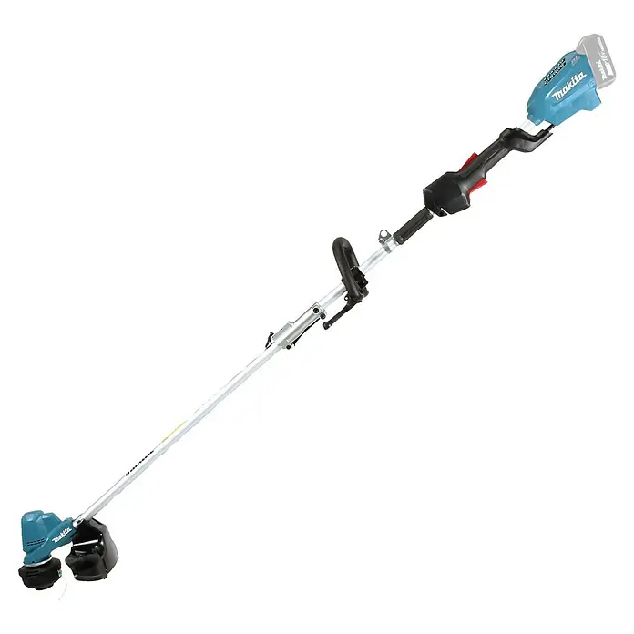 Makita LXT 18V Akku-Rasentrimmer DUR191LZX9 - 18 V, Li-Ionen, Ohne Akku, Schnittbreite Faden: 230 mm - Ein blauer und schwarzer Makita Akku-Rasentrimmer mit silbernem Schaft und Akku.