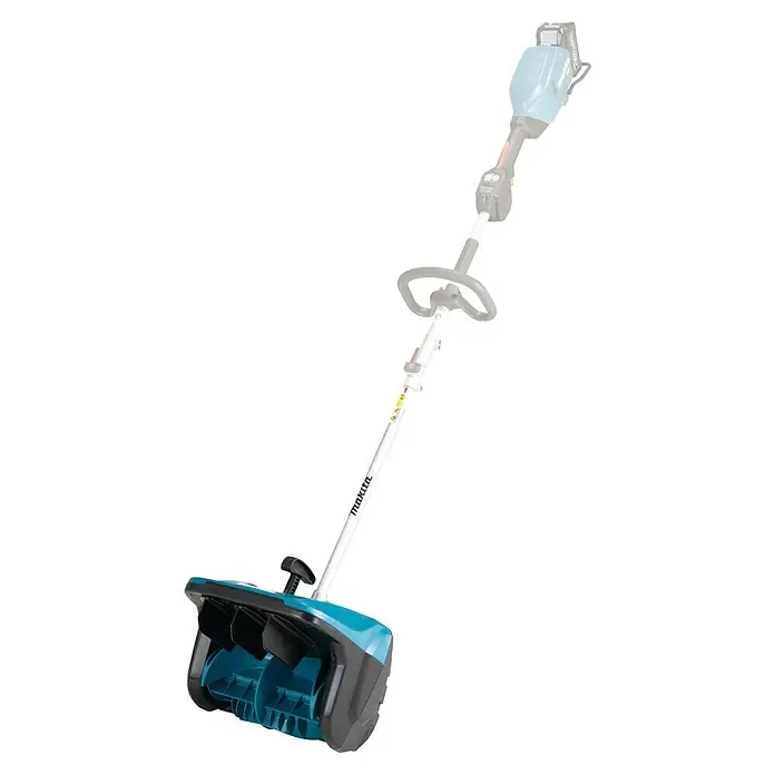 Makita Multifunktionswerkzeug-Zubehör Schneefräsen-Aufsatz SN400MP - Passend für: DUX18, DUX60, UX01G - Makita Akku-Schneefräse in Türkis und Schwarz, batteriebetrieben mit langem Stiel und rotierender Räumschnecke.