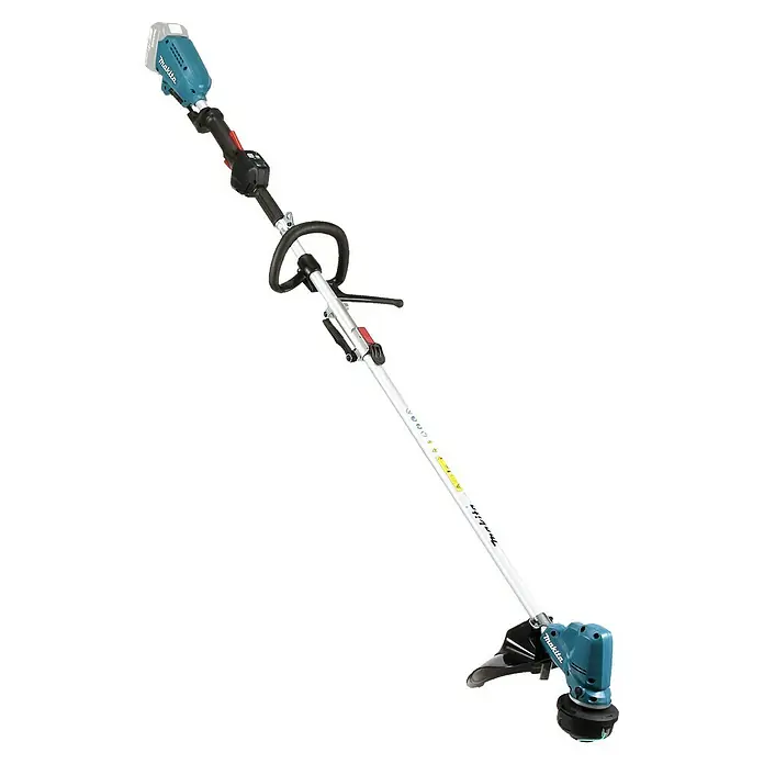Makita LXT 18V Akku-Rasentrimmer DUR191LZX9 - 18 V, Li-Ionen, Ohne Akku, Schnittbreite Faden: 230 mm - Makita Akku-Rasentrimmer mit türkisfarbenen Motorgehäusen, schwarzen Bedienelementen und weißem Schaft. Mit Schlaufengriff.