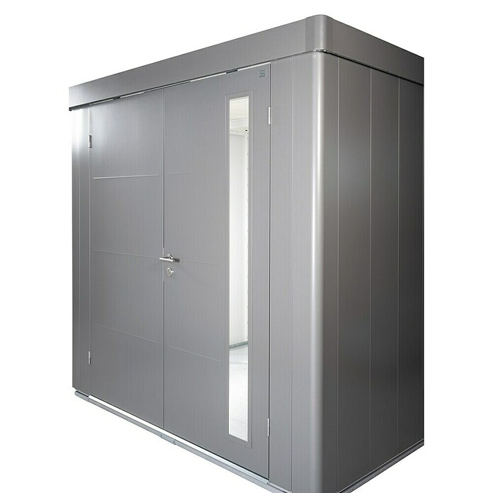 Biohort Neo Gerätehaus 1C (Außenbreite inkl. Dachüberstand: 292 cm, Außentiefe inkl. Dachüberstand: 180 cm, Stahl, Quarzgrau-Metallic, Doppeltür) | BAUHAUS