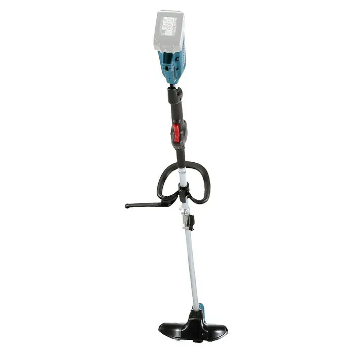 Makita LXT 18V Akku-Rasentrimmer DUR191LZX9 - 18 V, Li-Ionen, Ohne Akku, Schnittbreite Faden: 230 mm - Akku-Rasentrimmer von Makita in Türkis mit grauem Akku, schwarzem D-Griff und schwarzem Mähkopf.