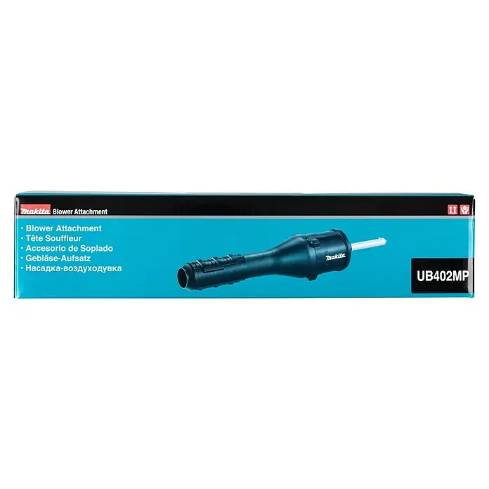 Makita Gebläseaufsatz UB402MP - Passend für: DUX18, DUX60, UX01G - Makita Gebläse-Aufsatz UB402MP, schwarz und zylindrisch, auf seiner Verpackung dargestellt.