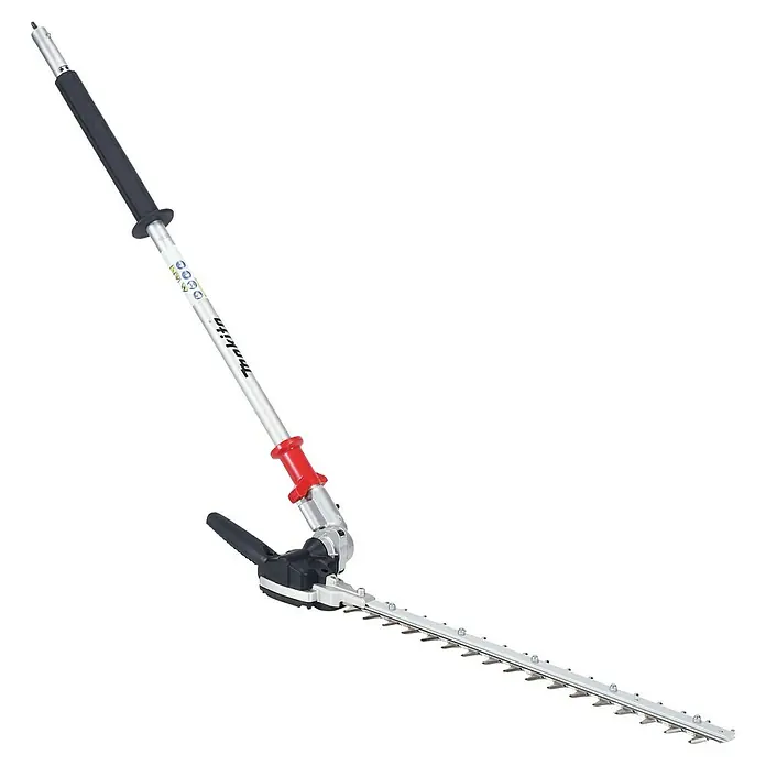 Makita Heckenscheren-Aufsatz EN402MP - Passend für: DUX18, DUX60, UX01G - Makita Stielheckenschere mit langem Silberschaft, schwarzem Griff, rotem verstellbaren Gelenk und scharfer silberner Schneidklinge.