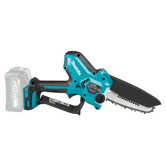 Makita XGT 40V max. Akku-Astsäge UC029GZ - 40 V, Li-Ionen, Ohne Akku, Schwertlänge: 150 mm - Makita UC029G Akku-Minikettensäge in Türkis und Schwarz, mit XGT 40V max Akku und 150mm Schiene.