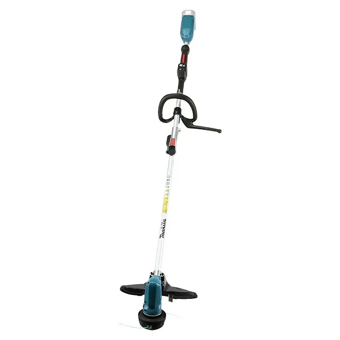 Makita LXT 18V Akku-Rasentrimmer DUR191LZX9 - 18 V, Li-Ionen, Ohne Akku, Schnittbreite Faden: 230 mm - Akku-Rasentrimmer in Türkis und Schwarz mit Rundgriff, Akku oben und Schutzvorrichtung am Schneidkopf.
