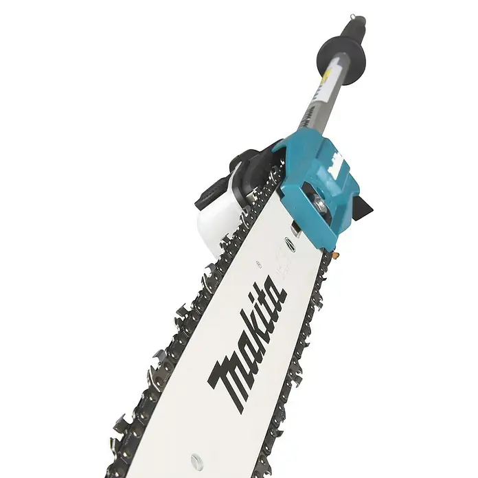 Makita Hochentaster-Aufsatz EY403MP - Passend für: DUX18, DUX60, DUX01G - Makita hellblau-weißer Hochentaster-Kettensägenaufsatz mit Kette und Führungsschiene für Arbeiten in der Höhe.