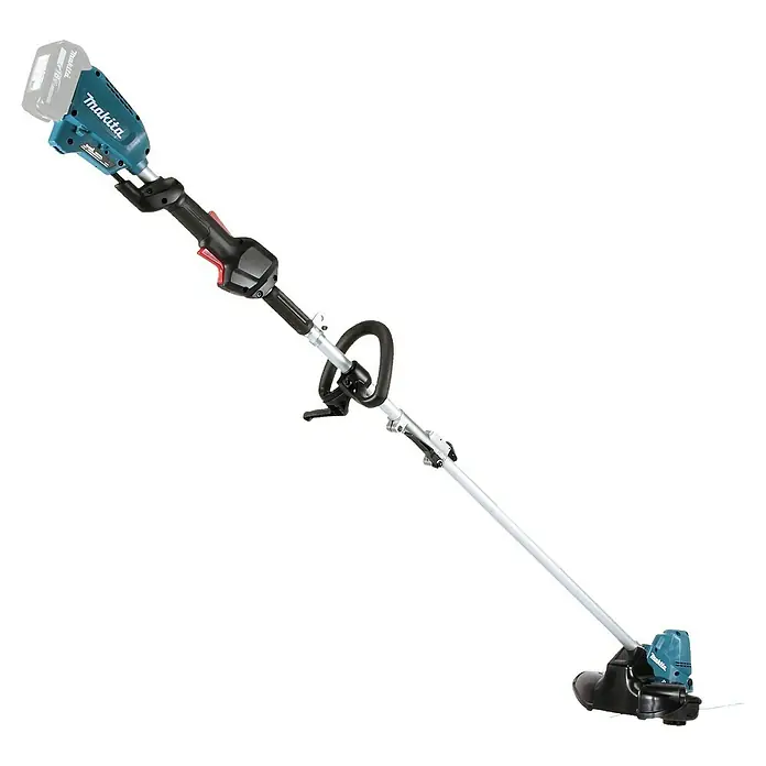 Makita LXT 18V Akku-Rasentrimmer DUR191LZX9 - 18 V, Li-Ionen, Ohne Akku, Schnittbreite Faden: 230 mm - Ein teal-schwarzer Makita Akku-Rasentrimmer mit grauem Schaft, schwarzem Hurokgriff und einem Akku oben.