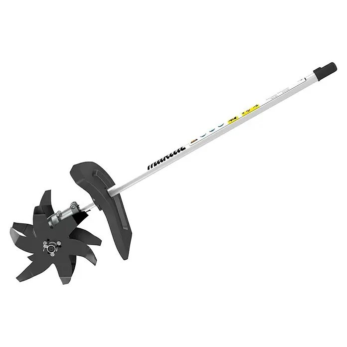 Makita Kultivator Aufsatz KR400MP - 16 cm Arbeitsbreite - Weiß-schwarzer Gartenfräsenaufsatz mit rotierenden Klingen und Schutzhaube zum Kultivieren des Bodens.