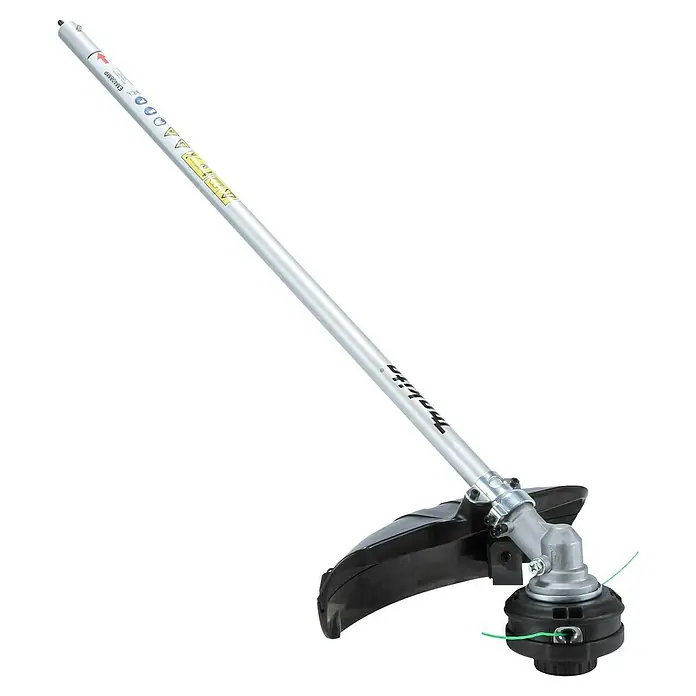 Makita Rasentrimmeraufsatz EM408MP - Passend für: DUX18, DUX60, UX01G - Makita EM408MP Freischneider-Aufsatz mit silbernem Schaft, schwarzem Schutz und grünem Trimmerfaden.
