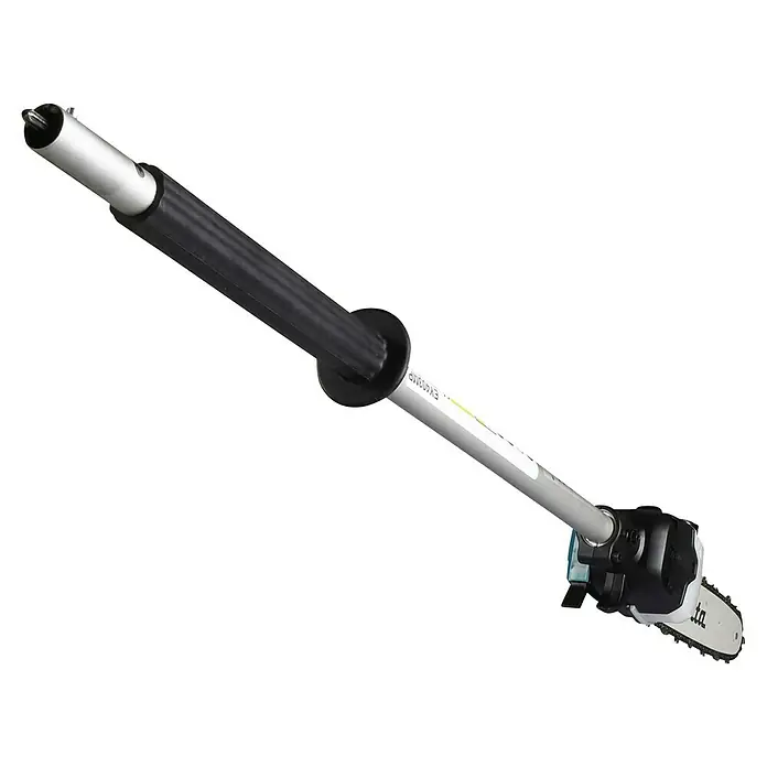 Makita Hochentaster-Aufsatz EY403MP - Passend für: DUX18, DUX60, DUX01G - Silberner Stielsägenaufsatz mit schwarzem Griff und weiß-schwarzem Kettensägenkopf für ein Multitool.