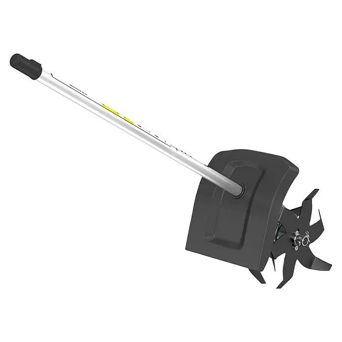 Makita Kultivator Aufsatz KR400MP - 16 cm Arbeitsbreite - Schwarzer Gartenfräsenaufsatz mit weißem Schaft, Schutzabdeckung und scharfen, sternförmigen Zinken zur Bodenbearbeitung.