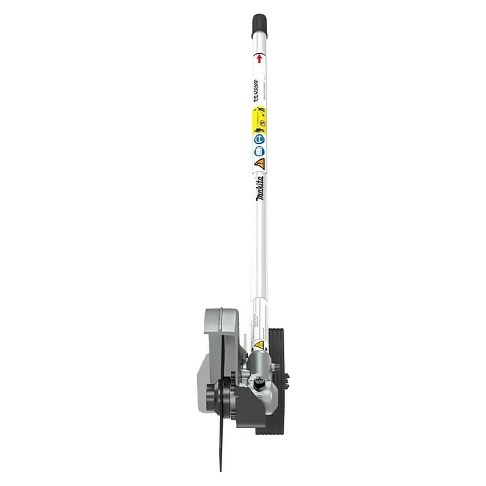 Makita Rasentrimmeraufsatz EE400MP - Passend für: DUX18, DUX60, UX01G - Makita Metallschneideaufsatz mit langem weißen Schaft und silbernem Getriebekopf mit schwarzem Messer.