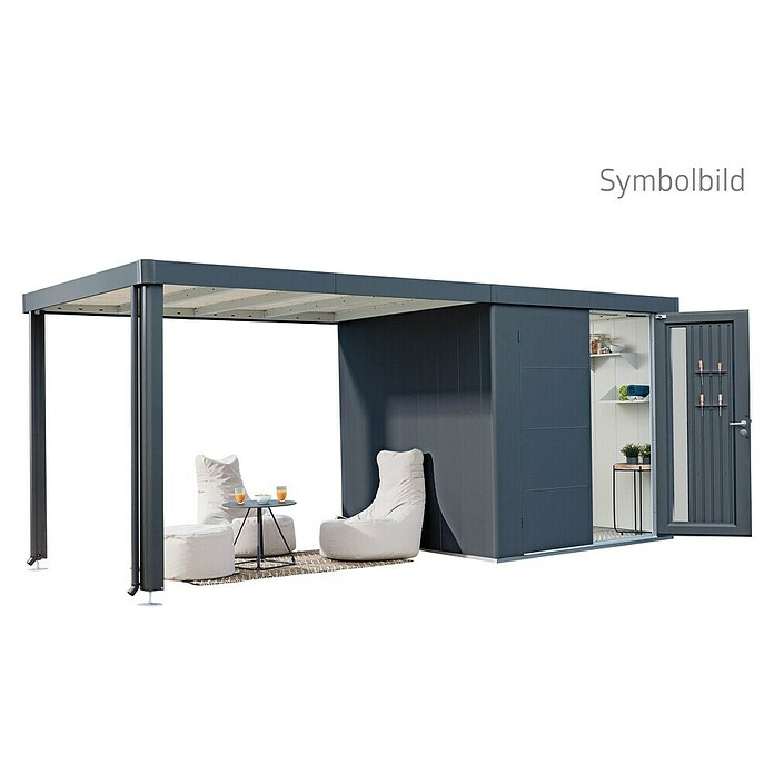 Biohort Neo Gerätehaus 1C (Außenbreite inkl. Dachüberstand: 292 cm, Außentiefe inkl. Dachüberstand: 180 cm, Stahl, Dunkelgrau-Metallic, Doppeltür) | BAUHAUS