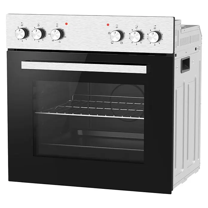 PKM Einbauherd-Set EHS3IX - Anzahl Beheizungsarten: 3 Stk., Edelstahl - Einbau-Elektrobackofen mit Bedienfeld aus gebürstetem Edelstahl, schwarzer Glastür und Innenrost.
